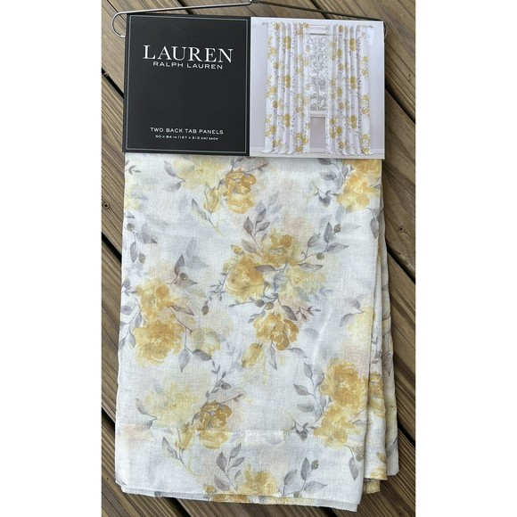 Ralph Lauren Window Curtains 2 Panels 50 x 84 Back Tab Yellow Belleisle Sheer